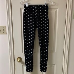 🌷3 for $25🌷Just Cozy, US XS/S, Black & Beige Heart Print Fleece Lined Leggings
